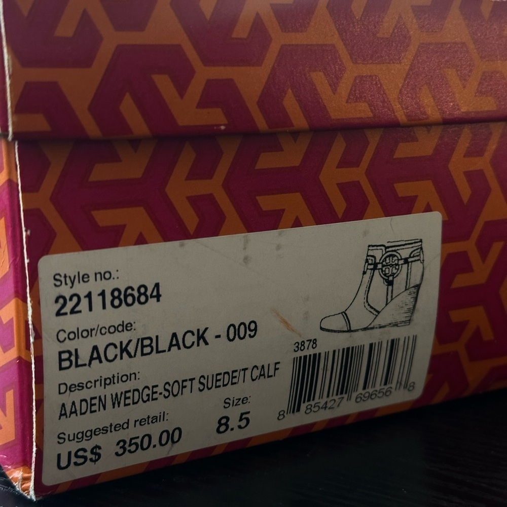 Tory Burch Aaden Wedge Booties – Black Suede – Size 8.5 – With Box - Picture 6 of 7
